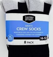 BJ Mens Crew Socks Asst 8ct