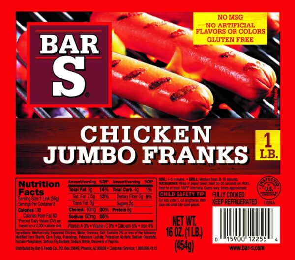 BAR S JUMBO CHICKEN FRANKS 16oz